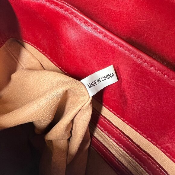 Isaac Mizrahi red handbag with white trimming - Picture 8 of 13